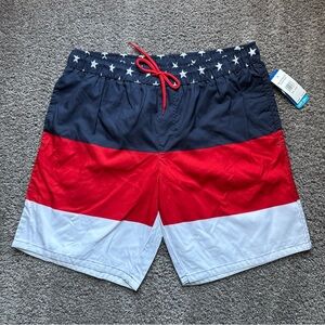 Men's size large BRAND NEW WITH TAGS Patriotic Swim Trunks - Red white and blue